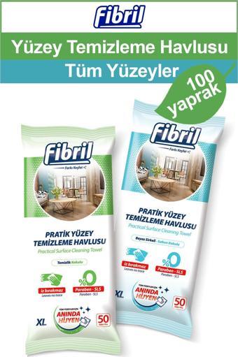 Fibril Yüzey Temizlik Havlusu Beyaz Sirkeli Sabun ve Temizlik Kokulu 2 X 50 (Toplam 100 Yaprak)