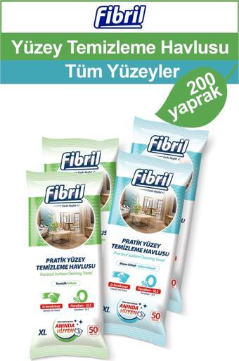 Fibril Yüzey Temizlik Havlusu Beyaz Sirkeli Sabun ve Temizlik Kokulu 4 X 50 (Toplam 200 Yaprak)