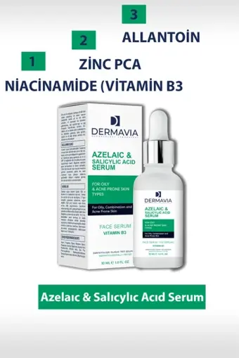 Dermavia Azelaıc & Salıcylıc Acıd Serum Yağlı Eğilimli Cilt Tipleri Için Yüz Serumu 30 Ml