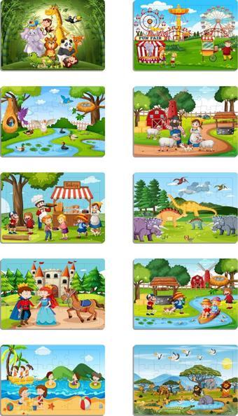 Ahtek Ahşap Çocuk Yapboz Puzzle Seti 10’lu (model-1+2)