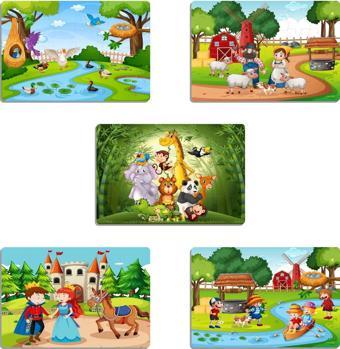 Ahtek Ahşap Çocuk Yapboz Puzzle Seti 5’li (model-2)