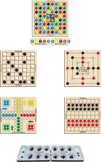 Ahtek Ahşap Zeka Oyun Seti 6 Lı, Mangala + 9 Taş + Dama + Atla Topla + Kızma Birader Ve Reversi