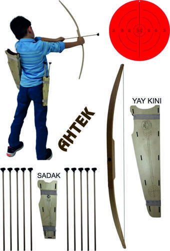 Ahtek Doğal Ahşap Ok Yay Seti, Yay + 10 Adet Ok + Yay Kını + Sadak + Hedef