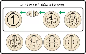 Matematik Kesirleri Öğreniyorum Oyunu Boyama Montessori Ahşap Eğitim