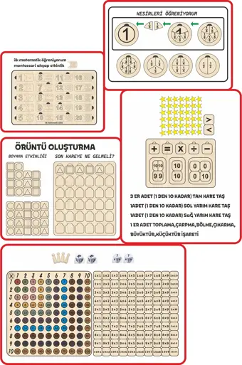 Matematik ilkokul Montessori Ahşap Eğitici Etkinlik 5 li seti 