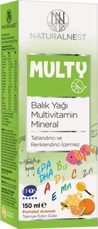 NaturalNest Multy Şurup Balık Yağı Vitamin Mineral İçeren Takviye Edici Gıda 150 Ml