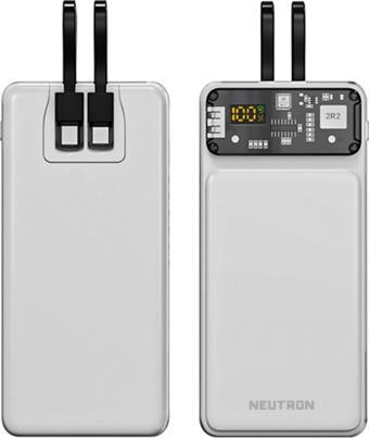 Neutron 10000 Mah 22.5W Prime Dijital Led Ekranlı Lightning Ve Type-C  Kablolu Powerbank - Beyaz