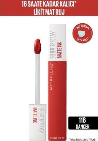 Maybelline New York Super Stay Matte Ink Likit Mat Ruj - 118 Dancer - Kiremit Kırmızı