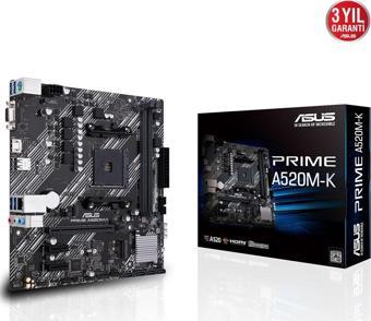 Asus Prime A520M-K AMD AM4 64GB DDR4 4600Mhz M2 Vga-Hdmi mATX Anakart