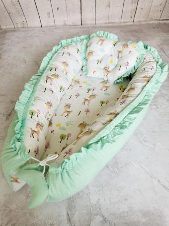 Baby Nest Geyik Fırfırlı Ortopedik Çift Taraflı Bebek Yatağı Anne Yanı Bebek Yatağı