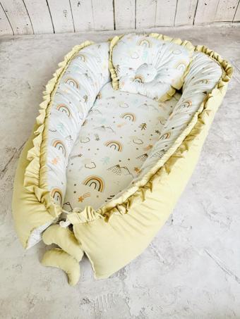 Baby Nest Gökkuşağı Fırfırlı Ortopedik Çift Taraflı Bebek Yatağı Anne Yanı Bebek Yatağı