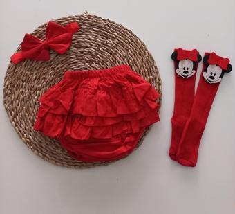 MARS BABY Kız Bebek Kırmızı Fırfırşort Etek Minnie Mouse Çoraplı Takım