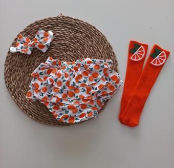 MARS BABY KIZ BEBEK PORTAKAL DESENLİ FIRFIRŞORT ETEK ÇORAPLI TAKIM