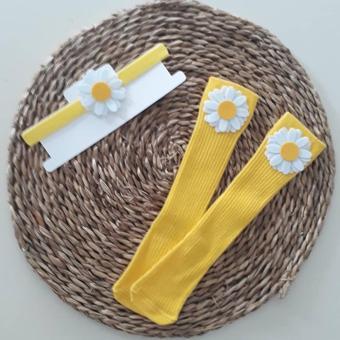 MARS BABY Kız Bebek Sarı Papatya Figür Bandana ve Çorap Set