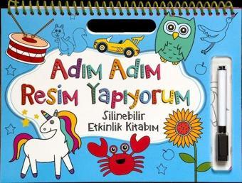 Adım Adım Resim Yapıyorum - Mavi Kapak - Silinebilir Etkinlik Kitabım - Kolektif  - Net Çocuk Yayınları Yayınevi