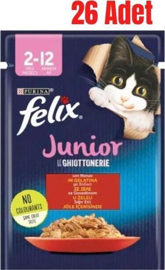 Felix Pouch Jöle İçinde Sığır Etli Yavru Kedi Konservesi 85 Gr x 26 Adet