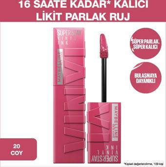 Maybelline New York Super Stay Vinyl Ink Uzun Süre Kalıcı Likit Parlak Ruj 20 Coy