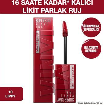 Maybelline New York Super Stay Vinyl Ink Uzun Süre Kalıcı Likit Parlak Ruj 10 Lippy