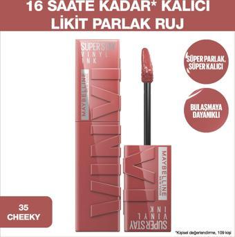 Maybelline New York Super Stay Vinyl Ink Uzun Süre Kalıcı Likit Parlak Ruj 35 Cheeky