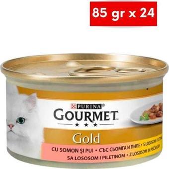 Gourmet Gold Parça Etli Soslu Somonlu Tavuklu Kedi Konservesi 85 gr x 24 Adet