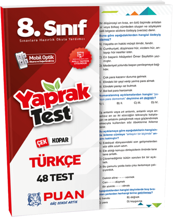 Puan Yayınları 8. Sınıf Türkçe Çek Kopart Test - Puan Yayınları