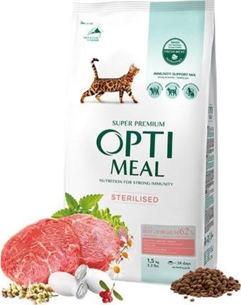 OptiMeal Sterilised Dana Etli Ve Sorgumlu Kısırlaştırılmış Kedi Maması 1.5 Kg