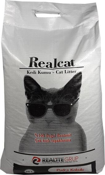 REAL Cat Pudra Kokulu Topaklaşan Bentonit Kedi Kumu 20 L