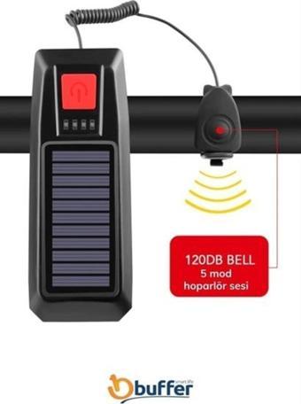 KEYİFLİ SEPETİM  Solar Enerjili Usb Ile Şarj Edilebilir Ledli Bisiklet Feneri Kornalı Ve Su Geçirmez