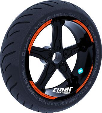 Double Stripe Tasarımlı Floresan Turuncu Jant Şeridi Sticker Çınar Extreme 