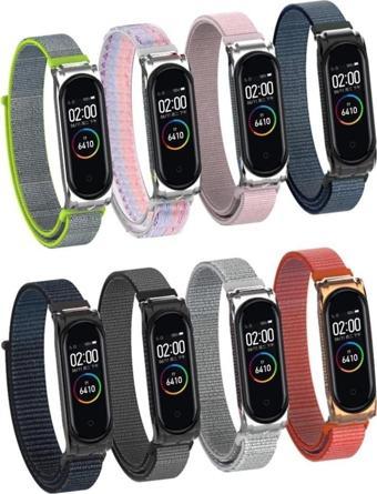 Coverzone Xiaomi Mi Band 5 Ile Uyumlu Saat Kayışı Hasır Örme Metal Çerçeve Kordon Kayış Gri