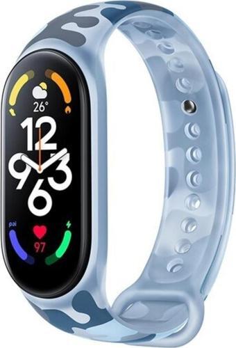 Coverzone Xiaomi Mi Band 5 Uyumlu Kamuflaj Desenli Bucolic Solider Spor Saat Bileklik Kayışı Mavi