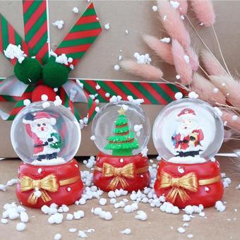 Coverzone Noel Baba ve Noel Ağacı 3'lü Set Cam Küre Işıklı Dekoratif Yılbaşı Özel Tasarım 6cm x 4cm No:6