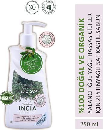 INCIA %100 Doğal Sıvı Kastil Sabunu Hassas Ciltler İçin Zeytinyağlı 10 Bitkisel Değerli Yağ Vegan 250 ml