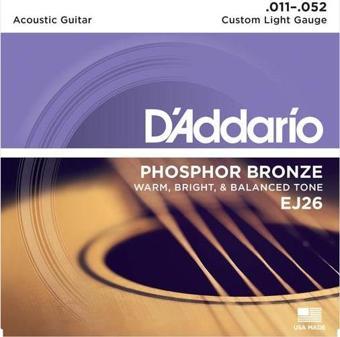 DADDARİO EJ26 PHOSPHOR BRONZE CUSTOM LİGHT TAKIM TEL AKUSTİK GİTAR TELİ 011-052