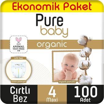 Pure Baby Organik Pamuklu Cırtlı Bez Ekonomik Paket 4 Numara Maxi 100 Adet