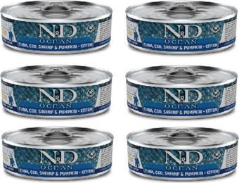 N&D Ocean Kitten 6 Adet Ton Karides Balkabağı Yavru Yaş Mama 80gr