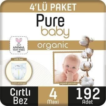 Pure Baby Organik Pamuklu Cırtlı Bebek Bezi Maxi 4 No 192li