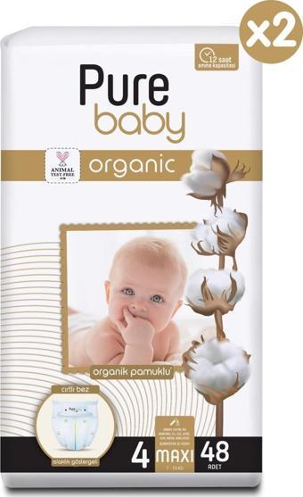 Pure Baby Organik Pamuklu Cırtlı Bez 2'Li Paket 4 Numara Maxi 96 Adet