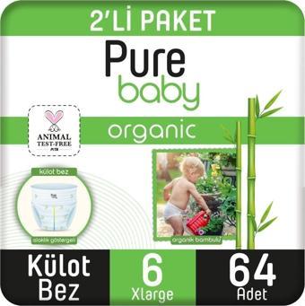 Pure Baby Organik Pamuklu Külot Bez 2'li Paket 6 Numara Xlarge 64 Adet