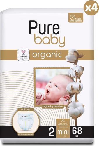 Pure Baby Organik Pamuklu Cırtlı Bez 4'lü Paket 2 Numara Mini 272 Adet