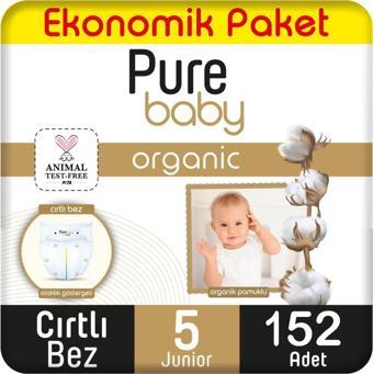 Pure Baby Organik Pamuklu Cırtlı Bez Ekonomik Paket 5 Numara Junior 152 Adet