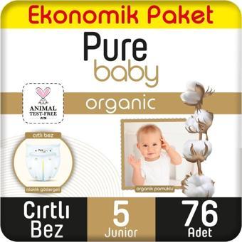 Pure Baby Organik Pamuklu Cırtlı Bez Ekonomik Paket 5 Numara Junior 76 Adet