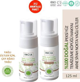 INCIA %100 Doğal İpeksi Yüz Temizleme Köpüğü Makyaj Akne Siyah Nokta Sivilce Yağlı Ciltler 125 ml X2 Adet