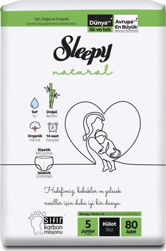 Sleepy Natural 4 Lü Jumbo Külot Bebek Bezi Junior 5 Numara 80 Adet 11-18 Kg