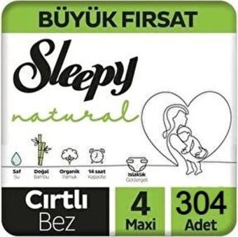 Sleepy Natural Mega Fırsat Paketi Bebek Bezi 4 Numara 7 - 14 Maxi 304 Adet Bel Bantlı Cırtlı