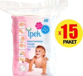 İpek Maxi 60'lı 15 Paket Bebek Temizleme Pamuğu