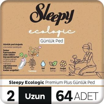 Sleepy Ecologic premium Plus Günlük Ped Uzun 64 Adet Ped