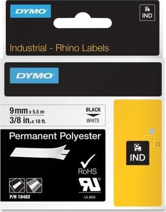 DYMO Rhino Pro Sabit Polyester Şerit 9mmx5,5m Beyaz/Siyah (18482)