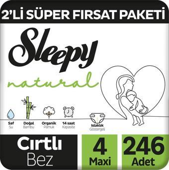 Sleepy Natural 2'li Süper Fırsat Paketi Bebek Bezi 4 Numara Maxi 246 Adet