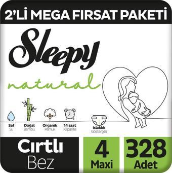 Sleepy Natural 2'li Mega Fırsat Paketi Bebek Bezi 4 Numara Maxi 328 Adet